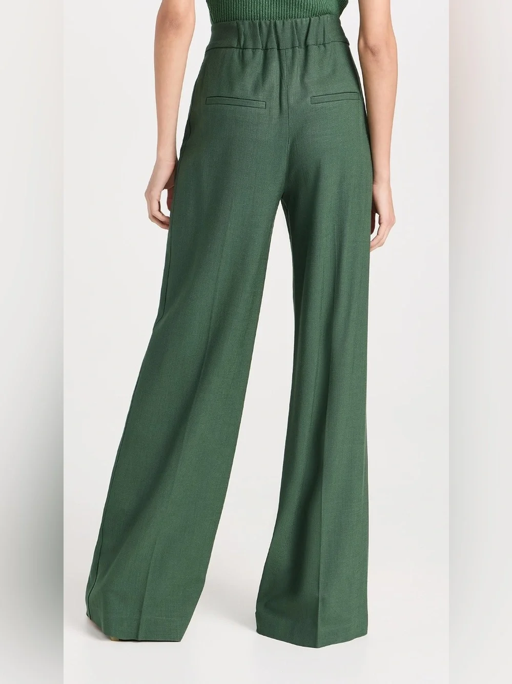Veronica Beard Marbeau Wide-Leg High-Rise Pants in Forest